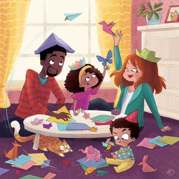 Origami blended family togetherness mixed race